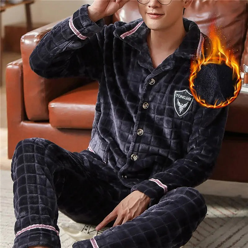 Mens Coral Fleece Sleepwear Pajamas - GLR SHOPPING