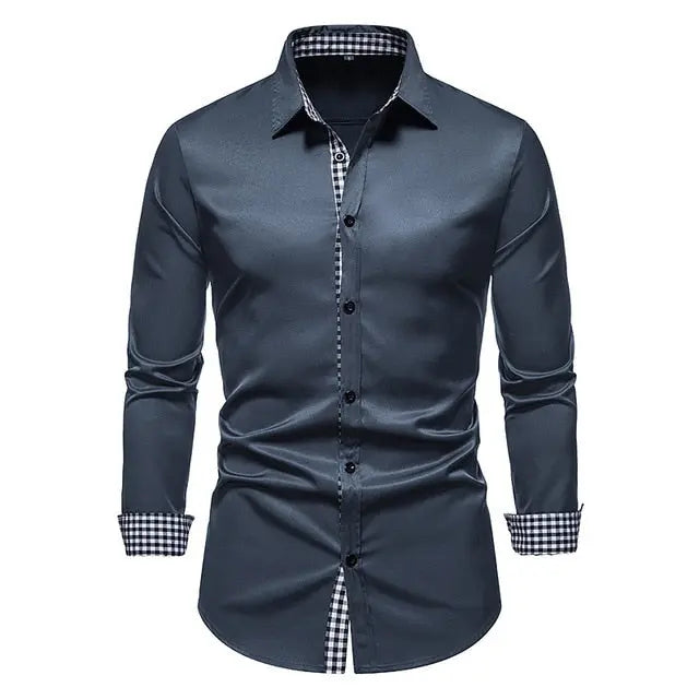 Plaid Patchwork Formal Shirts for Men - GLR SHOPPING