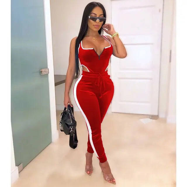 Velvet Bodysuit Pencil Pants Set - GLR SHOPPING