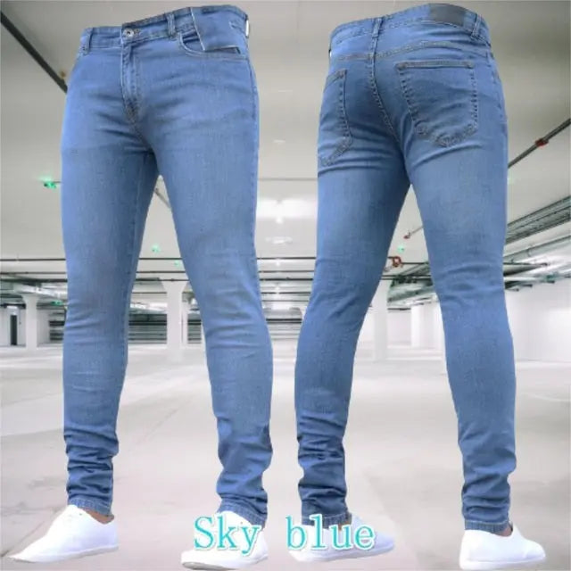 Mens Pants Retro Washing Zipper Stretch Jeans - GLR SHOPPING