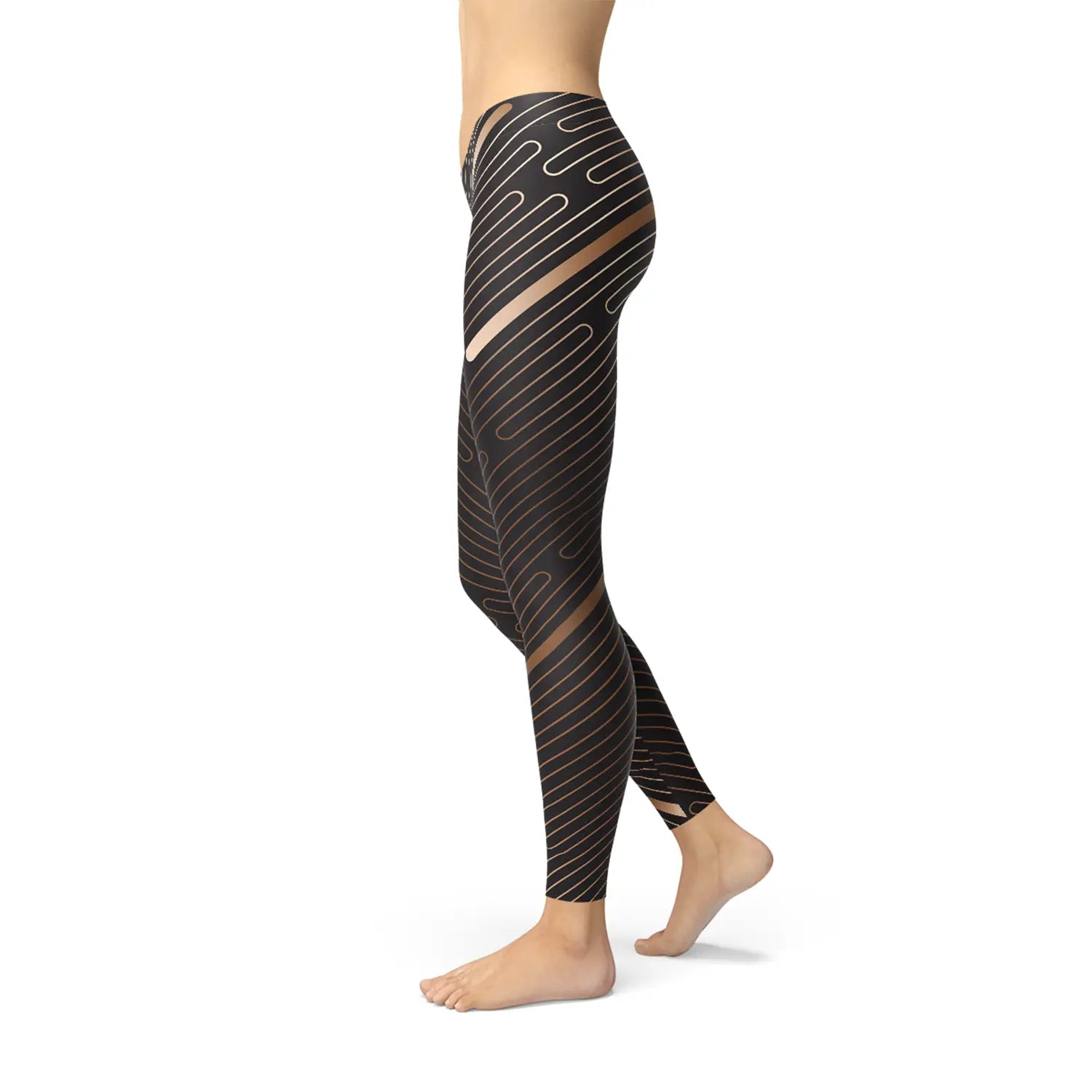 Womens Striped Lines Sports Brown Leggings - GLR SHOPPING