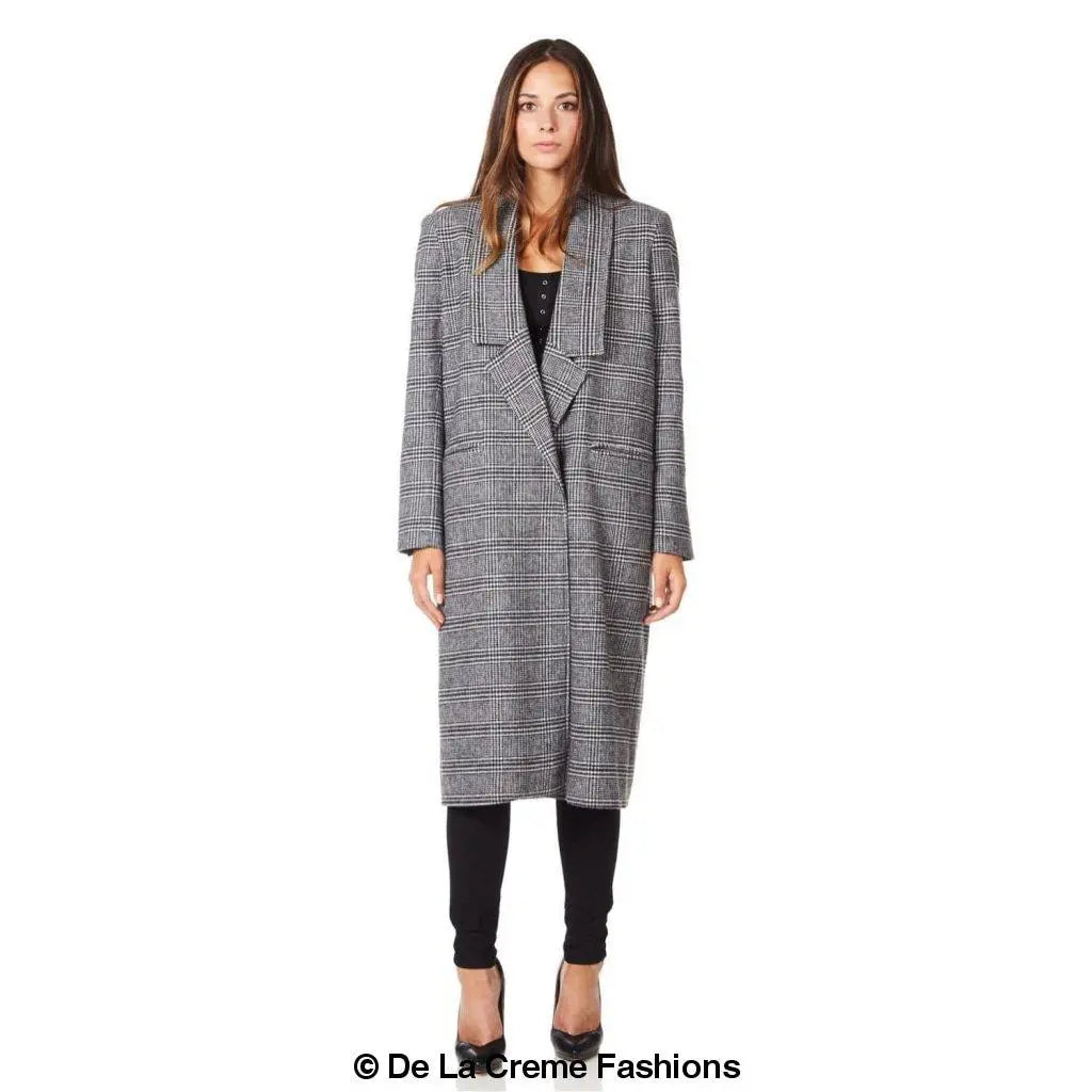 De La Creme - Womens Prince Of Wales Check Wrap Long Coat - GLR SHOPPING