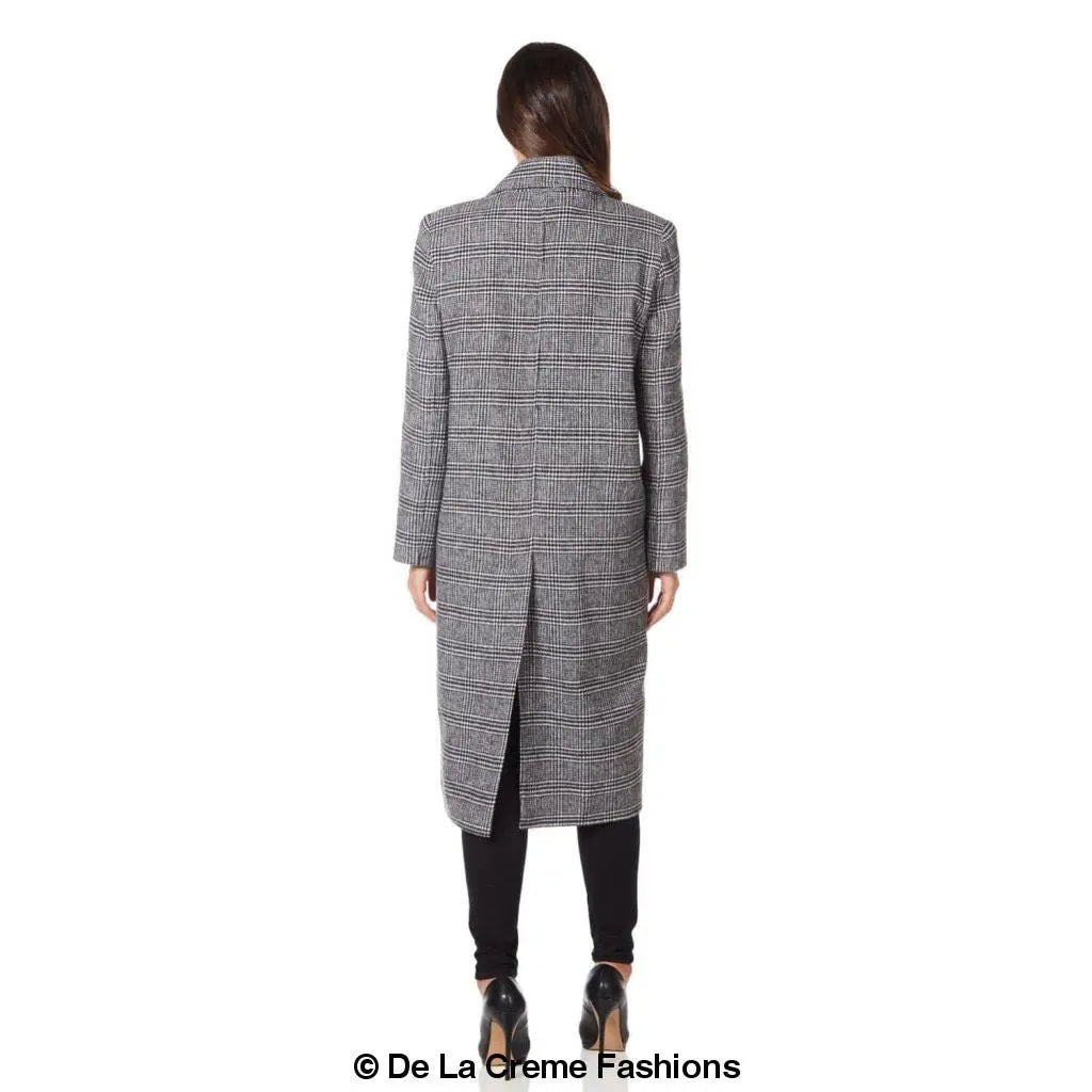 De La Creme - Womens Prince Of Wales Check Wrap Long Coat - GLR SHOPPING