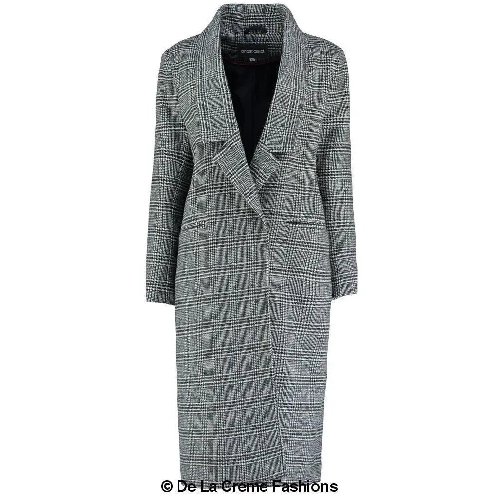 De La Creme - Womens Prince Of Wales Check Wrap Long Coat - GLR SHOPPING