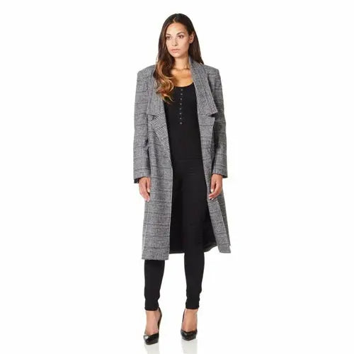 De La Creme - Womens Prince Of Wales Check Wrap Long Coat - GLR SHOPPING