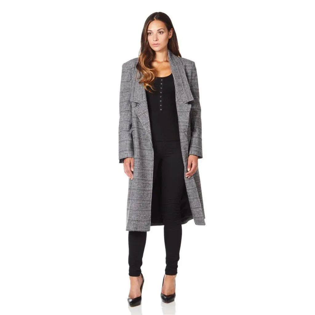 De La Creme - Womens Prince Of Wales Check Wrap Long Coat - GLR SHOPPING
