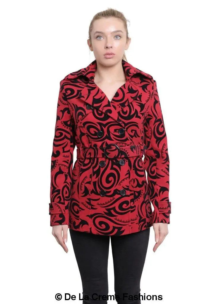 De La Creme - Womens Tribal Print Double Breasted Short Coat - GLR SHOPPING