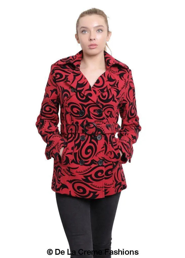 De La Creme - Womens Tribal Print Double Breasted Short Coat - GLR SHOPPING