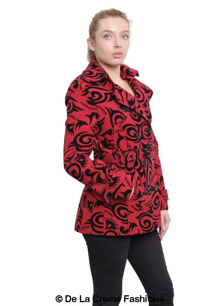 De La Creme - Womens Tribal Print Double Breasted Short Coat - GLR SHOPPING