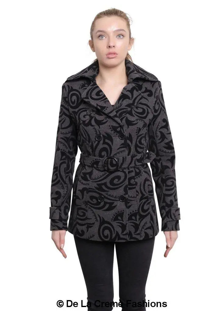 De La Creme - Womens Tribal Print Double Breasted Short Coat - GLR SHOPPING