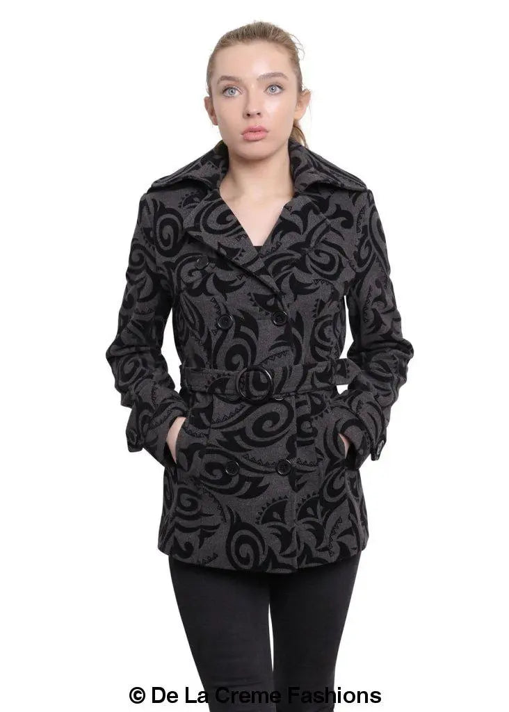 De La Creme - Womens Tribal Print Double Breasted Short Coat - GLR SHOPPING