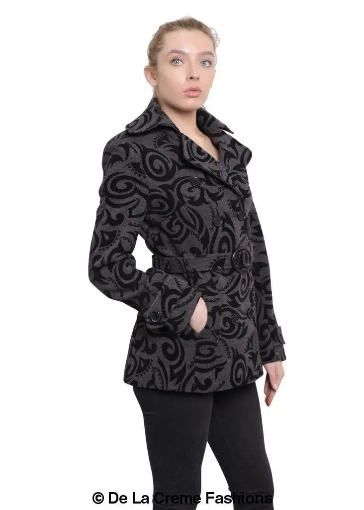 De La Creme - Womens Tribal Print Double Breasted Short Coat - GLR SHOPPING