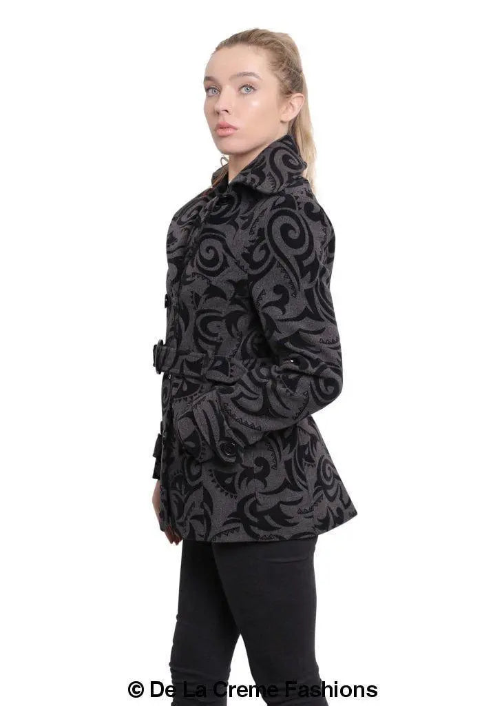 De La Creme - Womens Tribal Print Double Breasted Short Coat - GLR SHOPPING