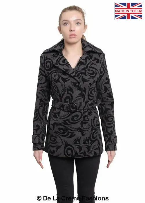 De La Creme - Womens Tribal Print Double Breasted Short Coat - GLR SHOPPING