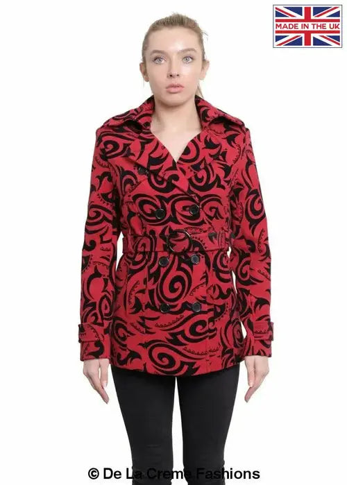 De La Creme - Womens Tribal Print Double Breasted Short Coat - GLR SHOPPING
