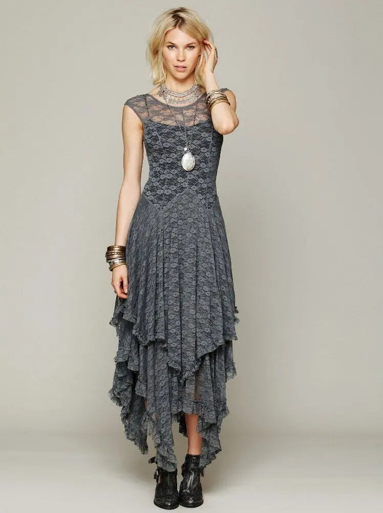 Asymmetric Hem Lace Dress - GLR SHOPPING
