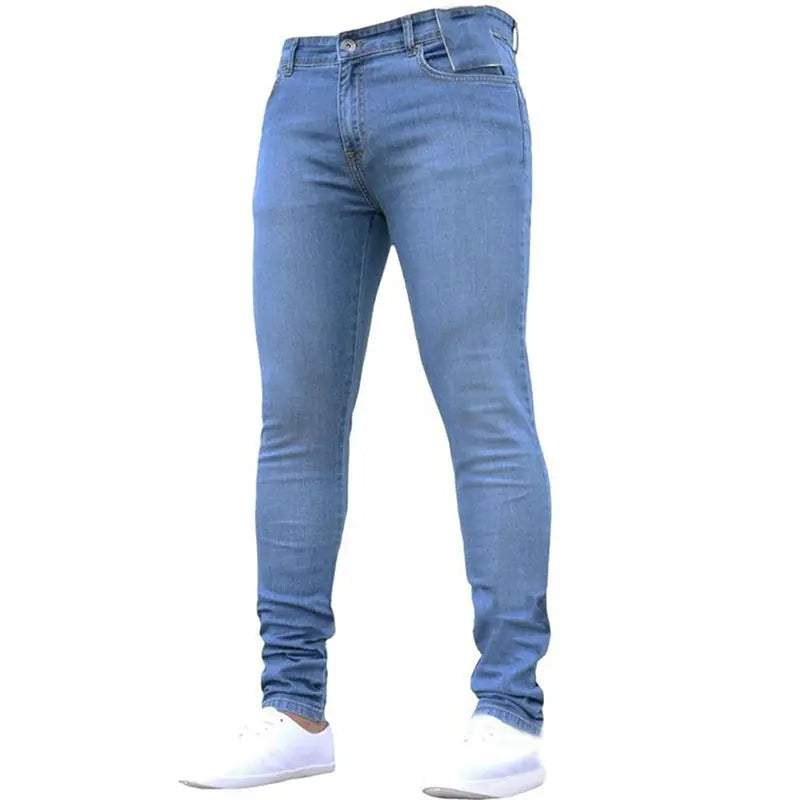 Mens Pants Retro Washing Zipper Stretch Jeans - GLR SHOPPING