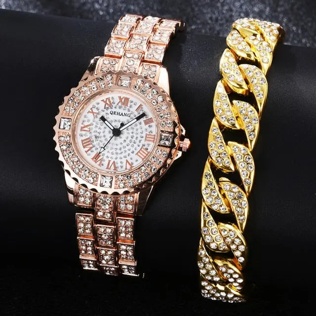 Diamond Crystals Watch and Bracelet Set - GLR SHOPPING