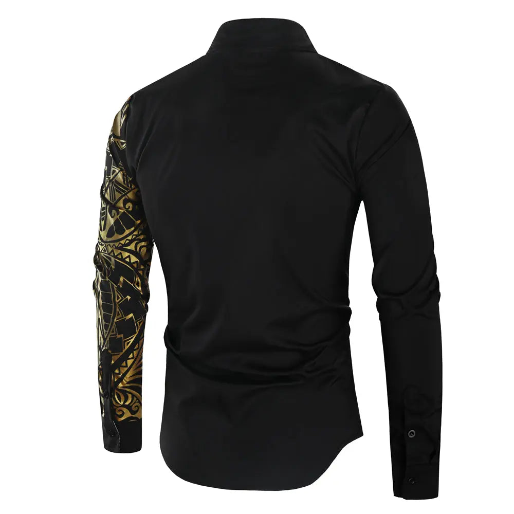 Luxury Gold Black Shirt Men New Slim Fit Long Sleeve - GLR SHOPPING
