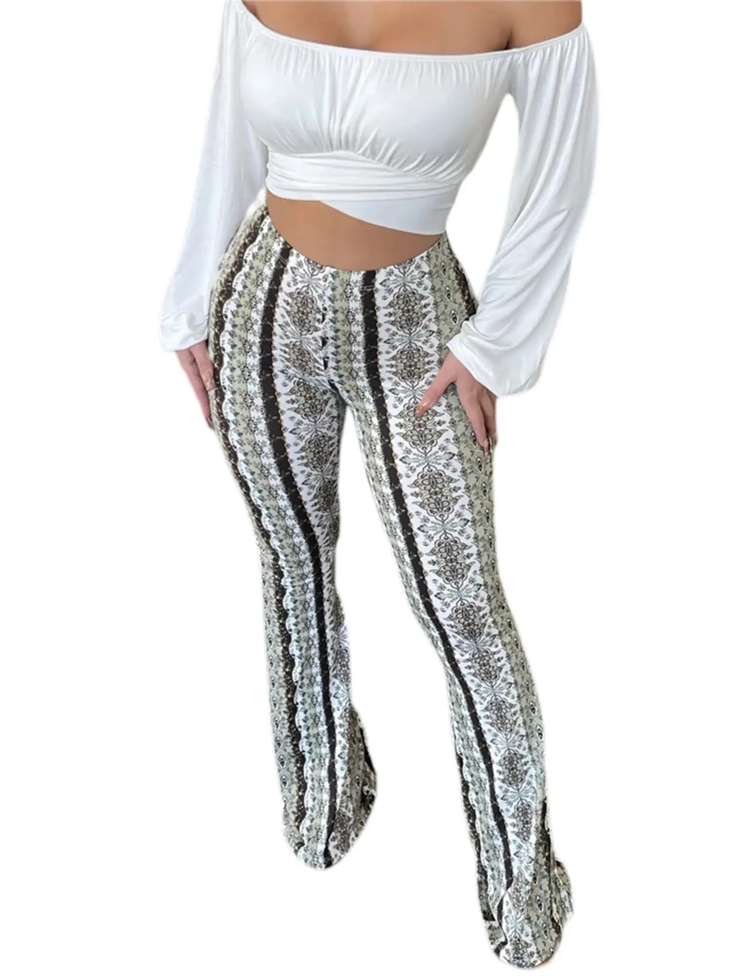 Women's  Flare Ethnic Print Pants - GLR SHOPPING