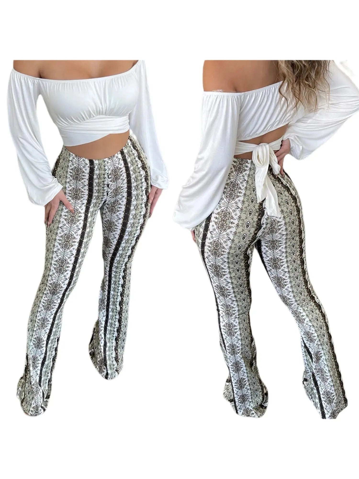 Women's  Flare Ethnic Print Pants - GLR SHOPPING