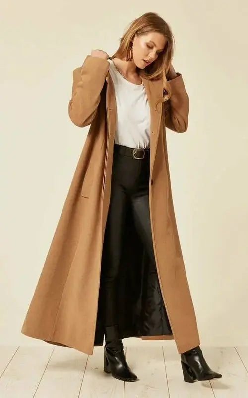 Oversized Wool Blend Hooded Long Coat (1716) - GLR SHOPPING