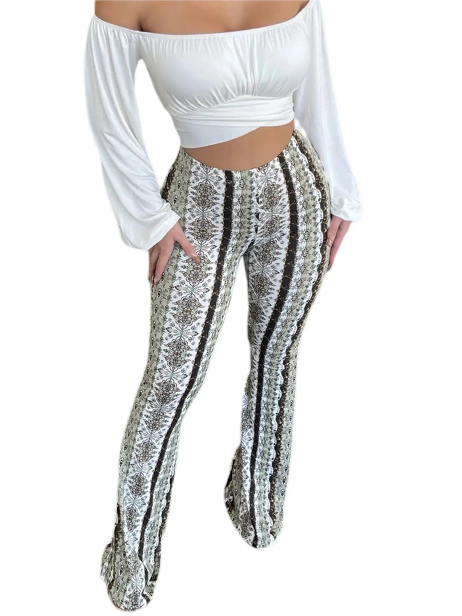 Women's  Flare Ethnic Print Pants - GLR SHOPPING