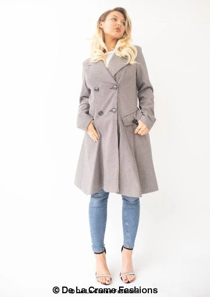 Vanessa Dogtooth Fit and Flare Mac Coat - GLR SHOPPING