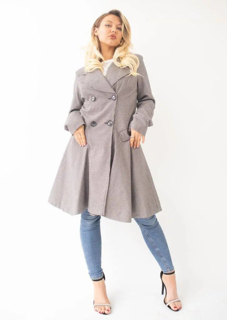 Vanessa Dogtooth Fit and Flare Mac Coat - GLR SHOPPING