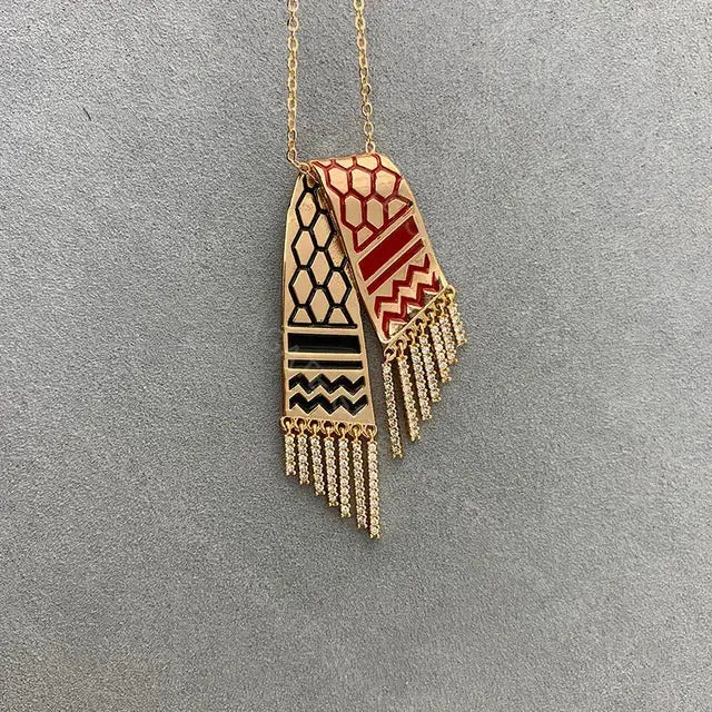 Stainless Steel Zircon Tassel Pendant Necklace GLR SHOPPING
