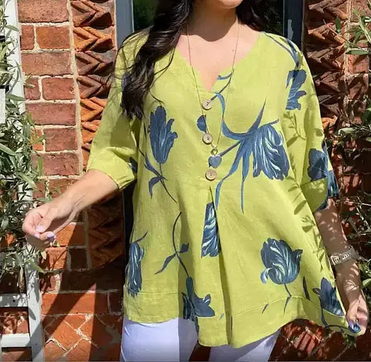 Printed V-Neck Tunic Top GLR SHOPPING