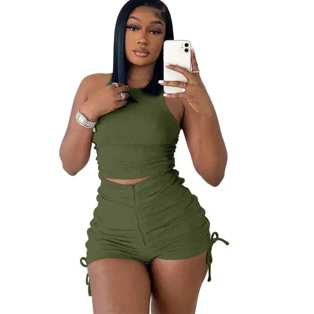 Drawstring Zipper Rib Casual Set GLR SHOPPING