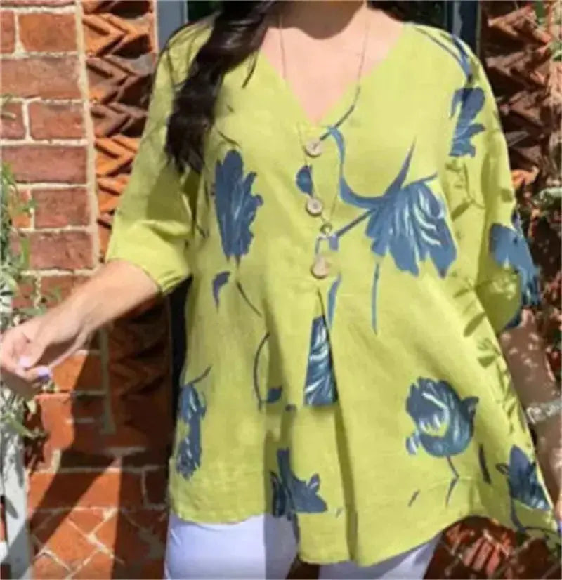 Printed V-Neck Tunic Top GLR SHOPPING