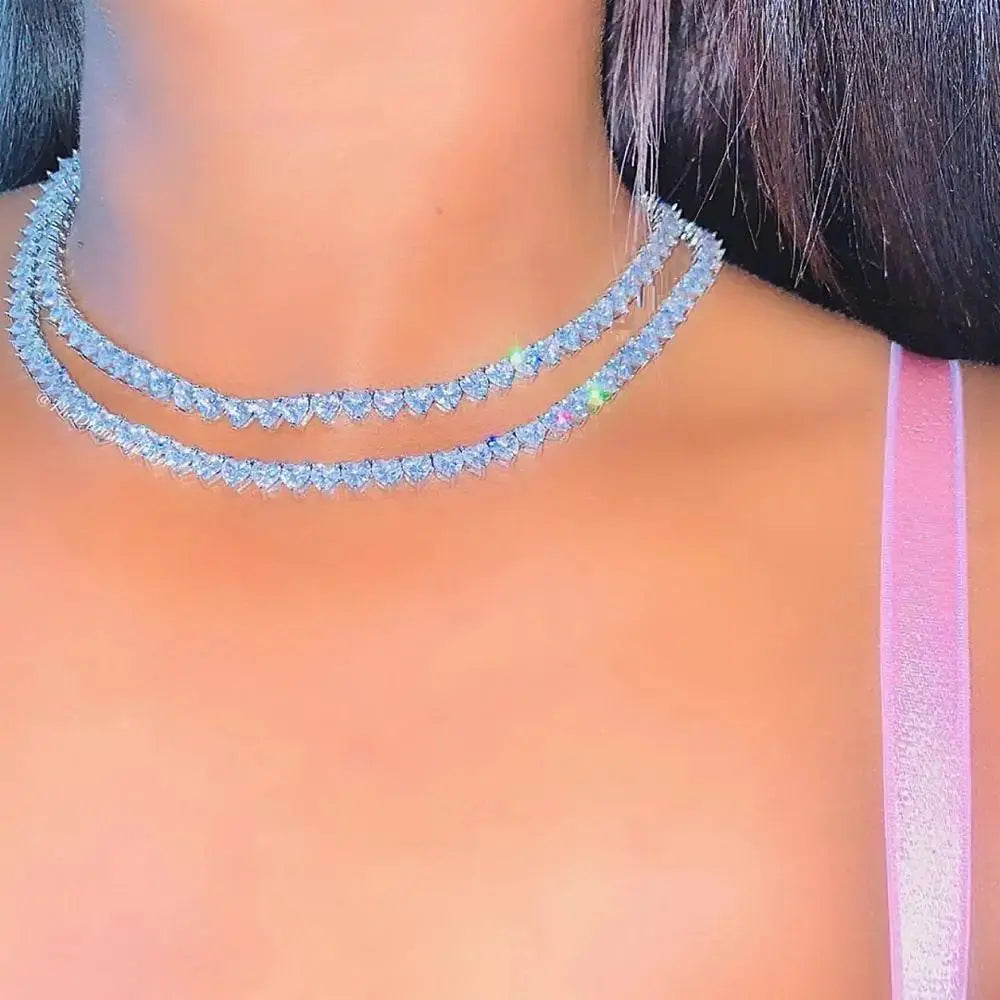 5A Heart CZ Tennis Necklace GLR SHOPPING