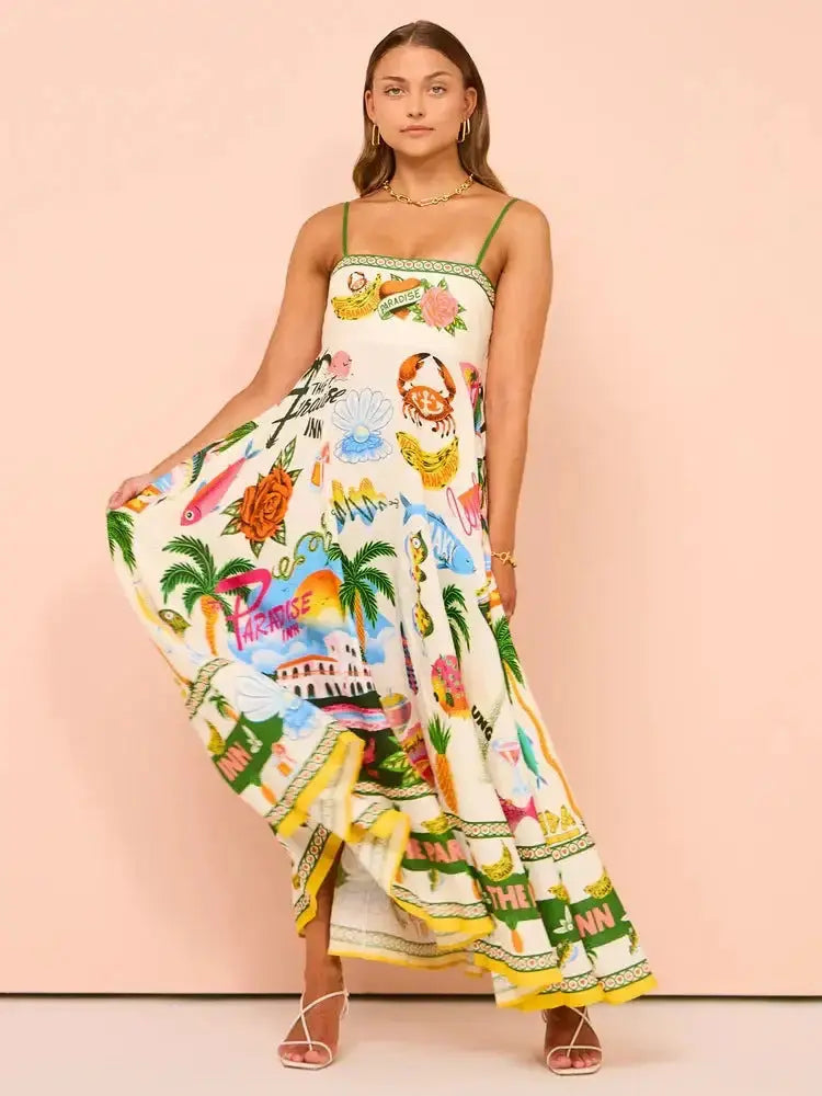Sleeveless Maxi Dress Vintage Straps GLR SHOPPING
