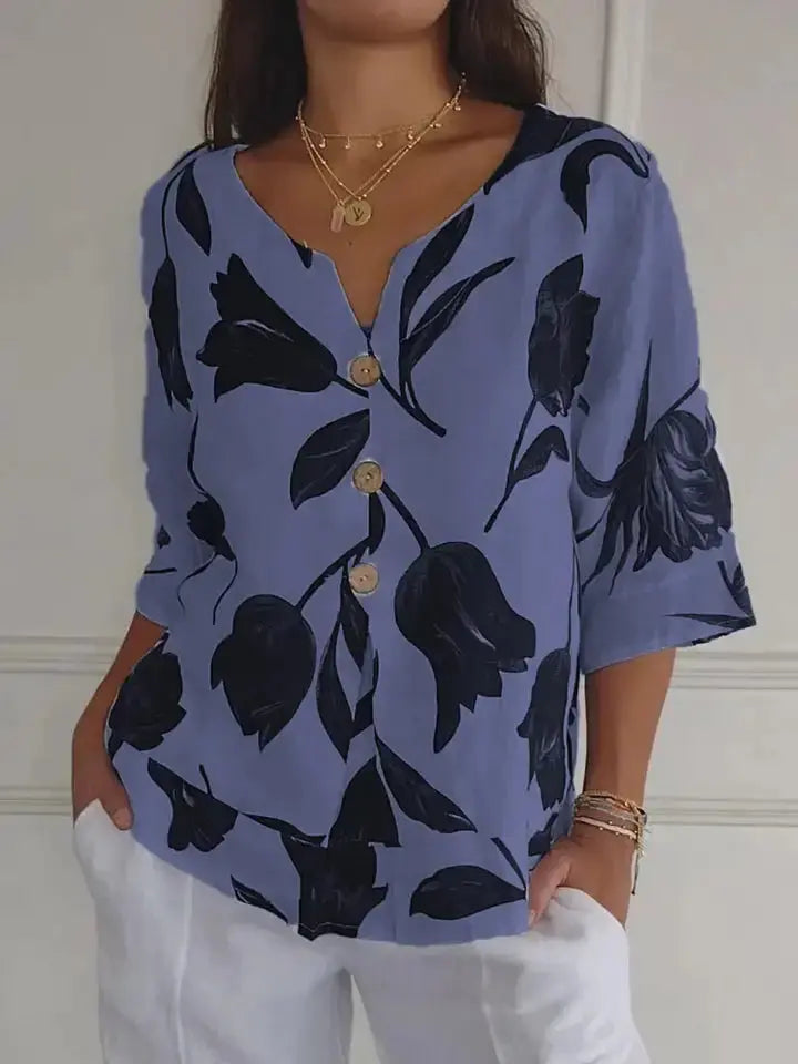 Printed V-Neck Tunic Top GLR SHOPPING