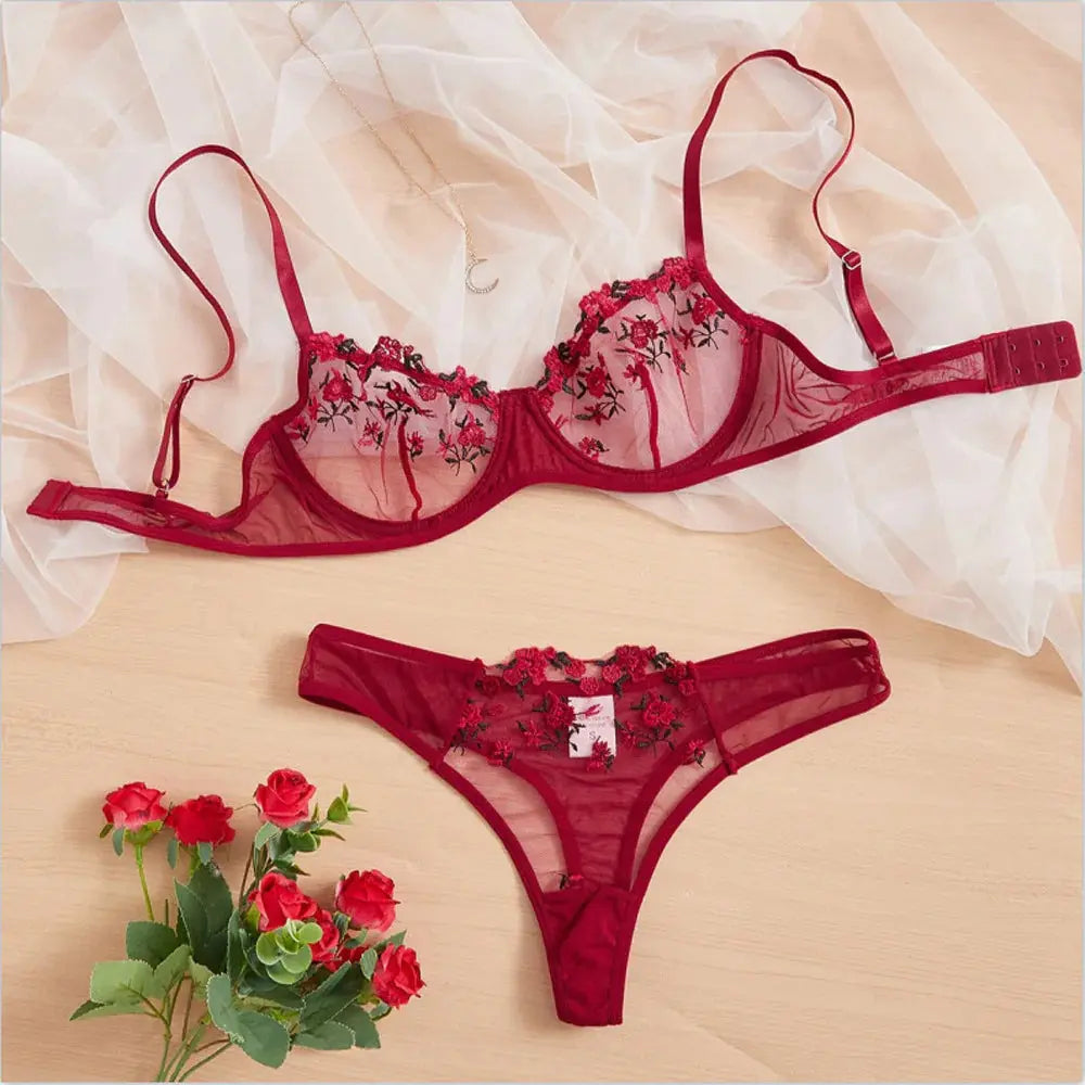 Low Waist Lace Embroidered Bra Set GLR SHOPPING