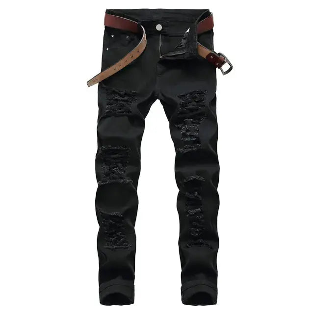 White Straight Jeans Ripped Distressed Jeans GLR SHOPPING