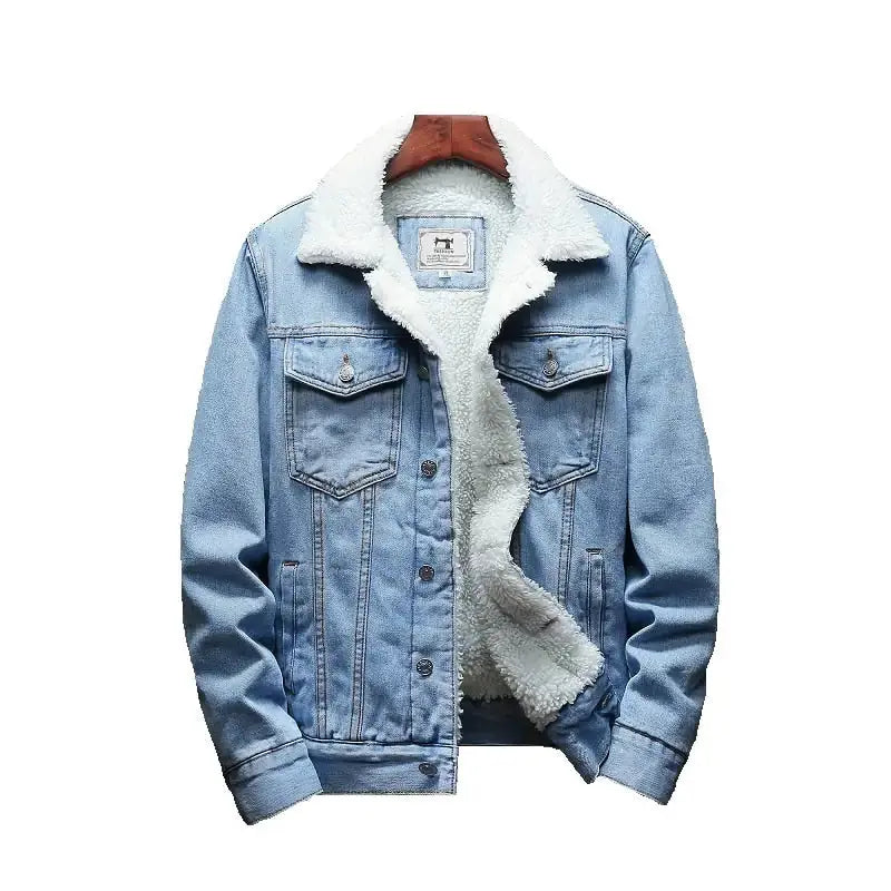 Men Light Blue Winter Jean Jackets Outerwear Warm Denim Coats New Men GLR SHOPPING