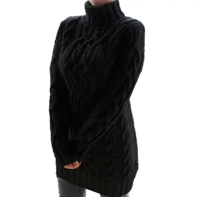 Turtleneck Twist Knitted Sweater Dress GLR SHOPPING