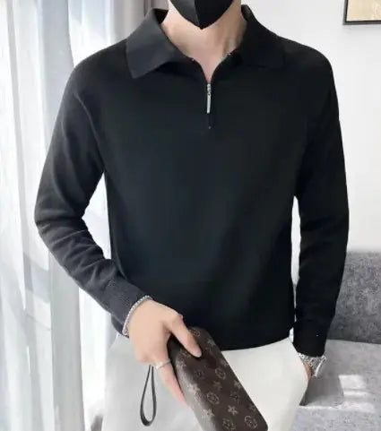 Long Sleeve Polo Shirt - Black GLR SHOPPING