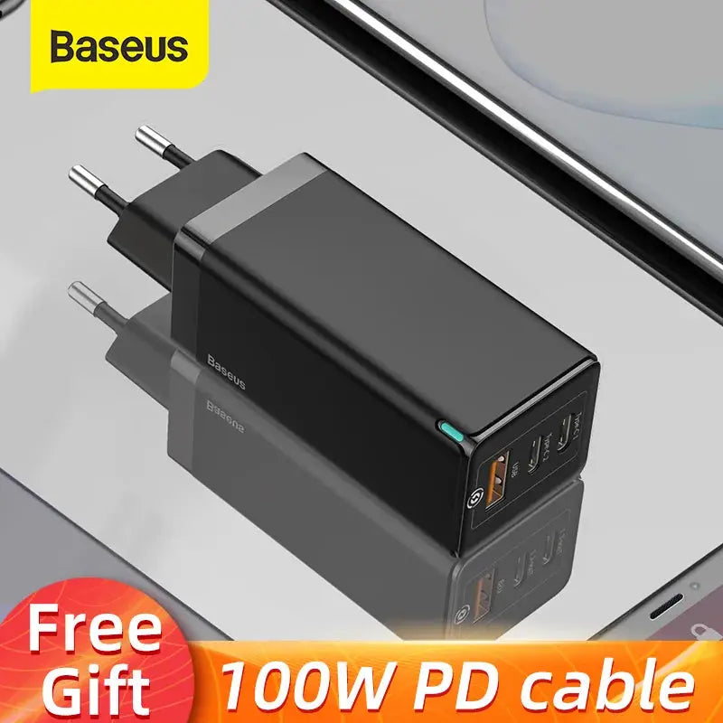 Baseus 65W GaN Charger Quick Charge 4.0 3.0 Type C PD Fast Charger 3 Port USB Charger with QC 4.0 3.0 Portable Phone Charger GLR SHOPPING