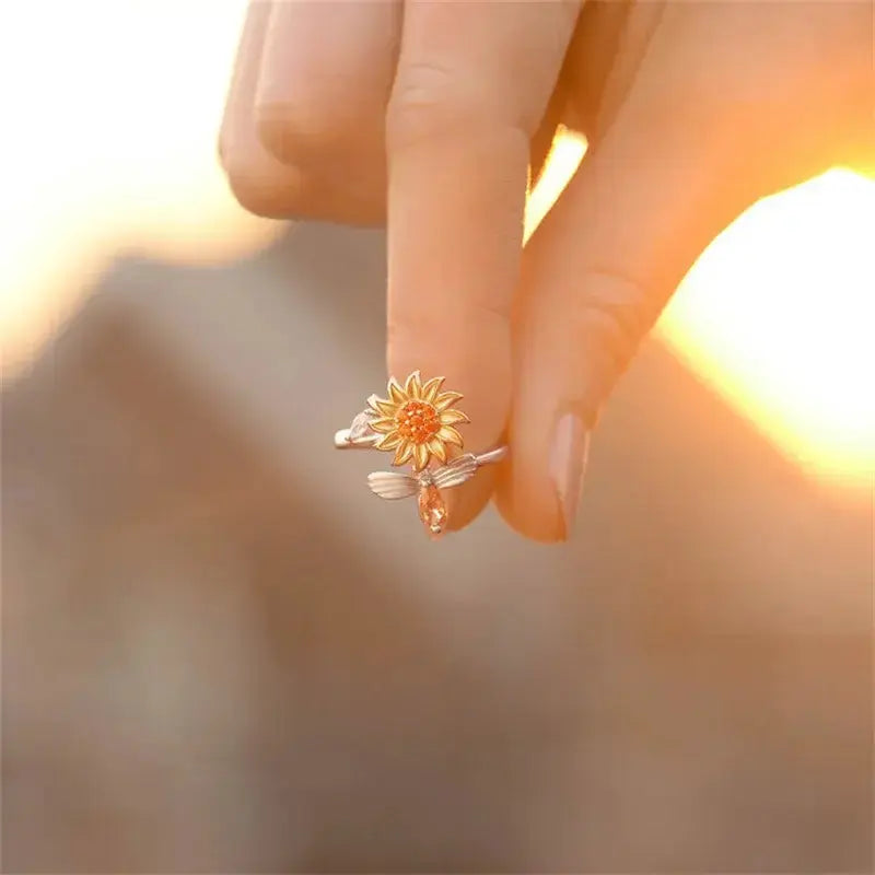 Sunflower Bee Fidget Ring Gifts GLR SHOPPING