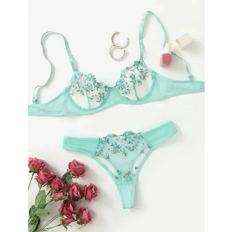 Low Waist Lace Embroidered Bra Set GLR SHOPPING
