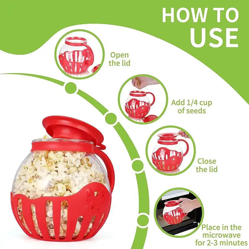 Microwave Glass Popcorn Popper With Silicone Lid GLR SHOPPING