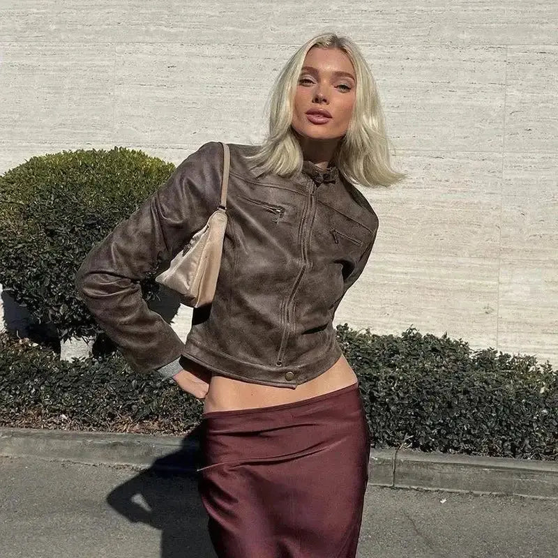 Vintage Zip-Up Faux Leather Jacket GLR SHOPPING