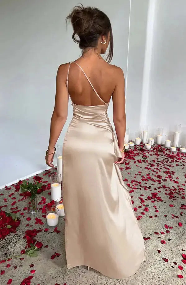 Satin One-Shoulder Sexy Prom Dresses GLR SHOPPING