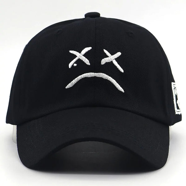 Sad Face Embroidered Baseball Cap: Adjustable Cotton Snapback Hat