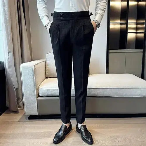 Autumn Winter Pantalones Hombre High Waist Waffle Business Casual Suit Pants for Men GLR SHOPPING