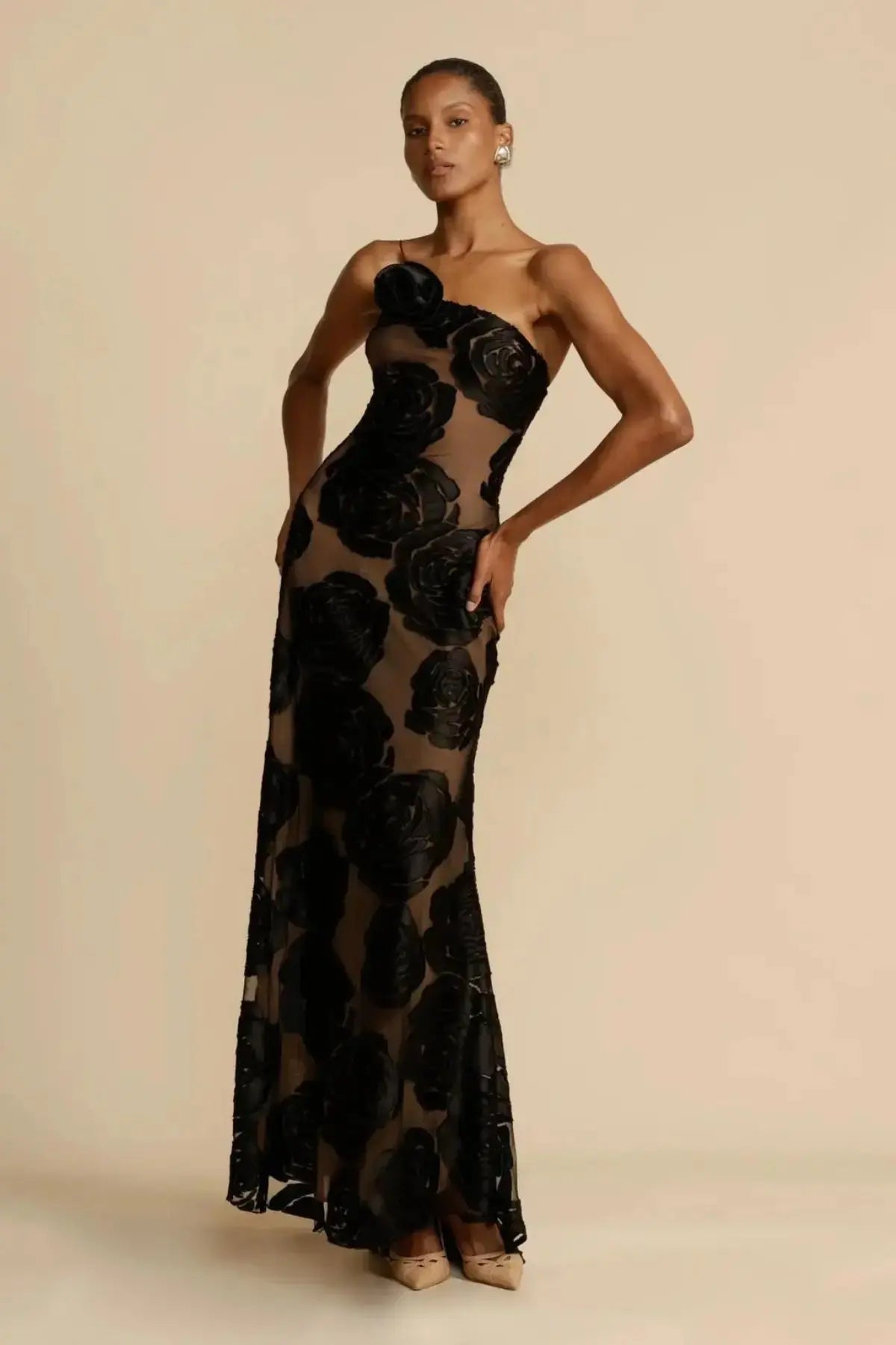 Diagonal Collar Evening Dress GLR SHOPPING